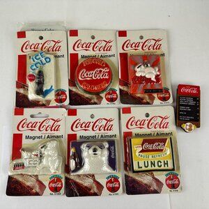 Vintage Coca-Cola Refrigerator Magnets Lot Some On Card Polar Bears & Lunch Sign